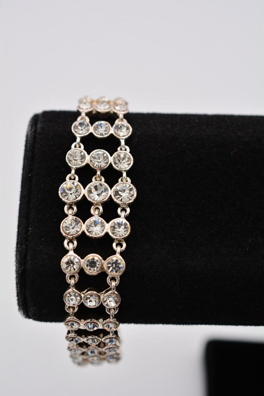 Vintage Crystal Bracelet Silver Tone Sparkling Rhinestone Shiny BinAD